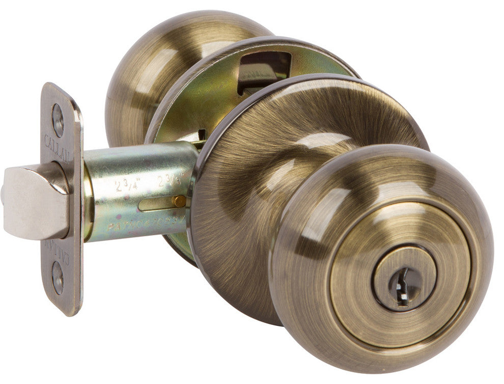 Callan Saxon Keyed Entry Knob Set, Antique Brass