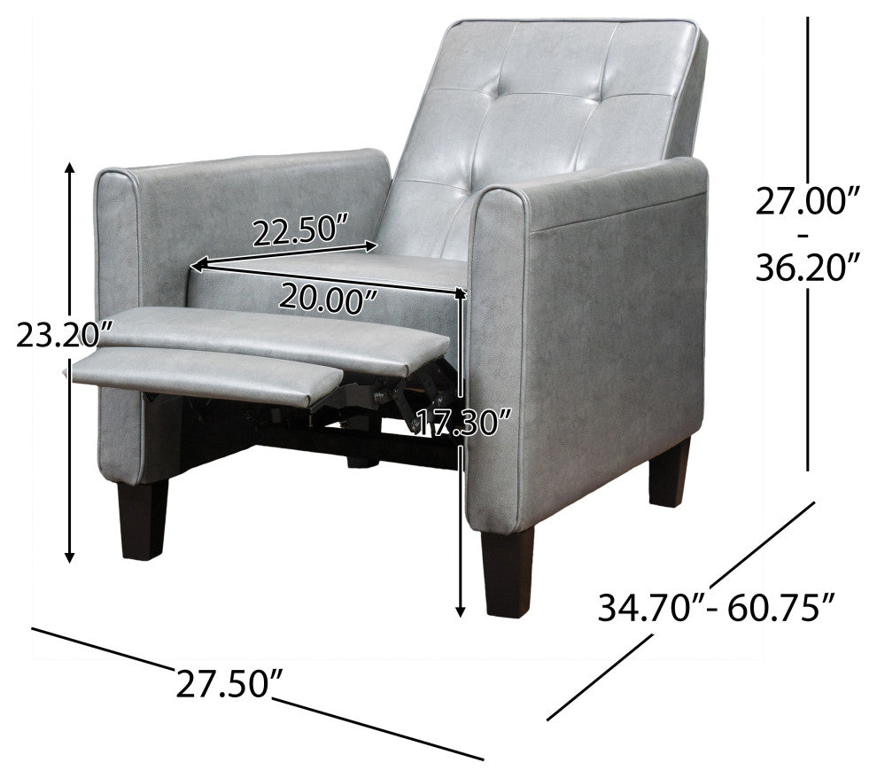 GDF Studio Elan Tufted Bonded Leather Recliner Chair, Dark Gray