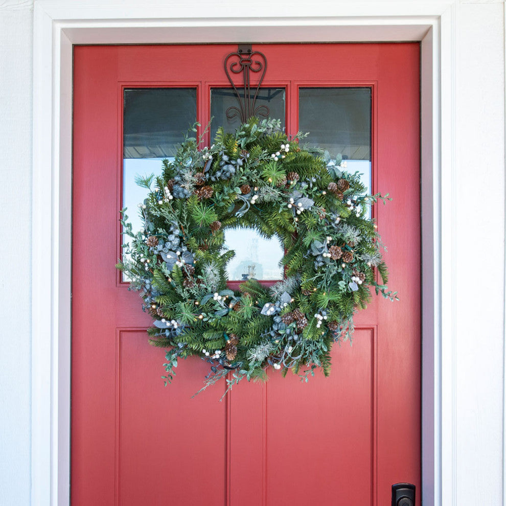 30" Lighted Christmas Wreath, Rustic White Berry