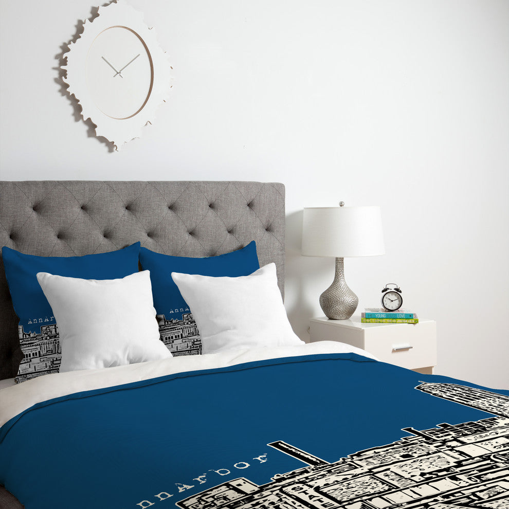Deny Designs Bird Ave Ann Arbor Navy Duvet Cover - Lightweight