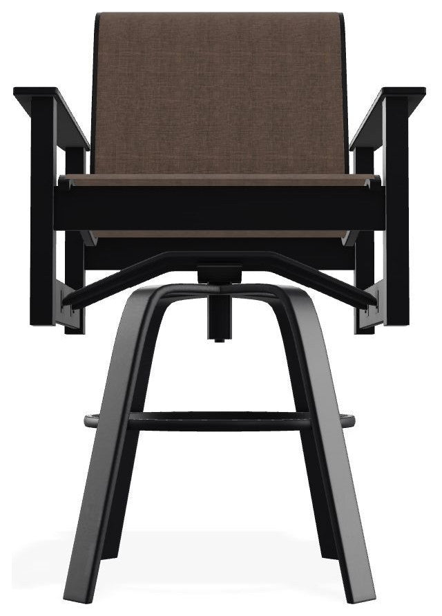 Leeward Sling Bar Height Outdoor Swivel Armchair, Mocha/Black