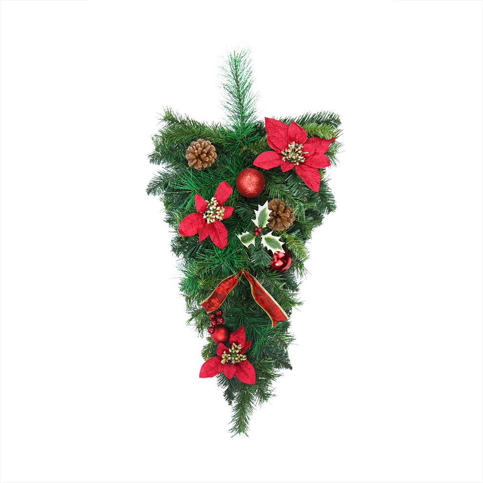 Unlit Decorated Teardrop, Red Poinsettias 66 Tips, 24"