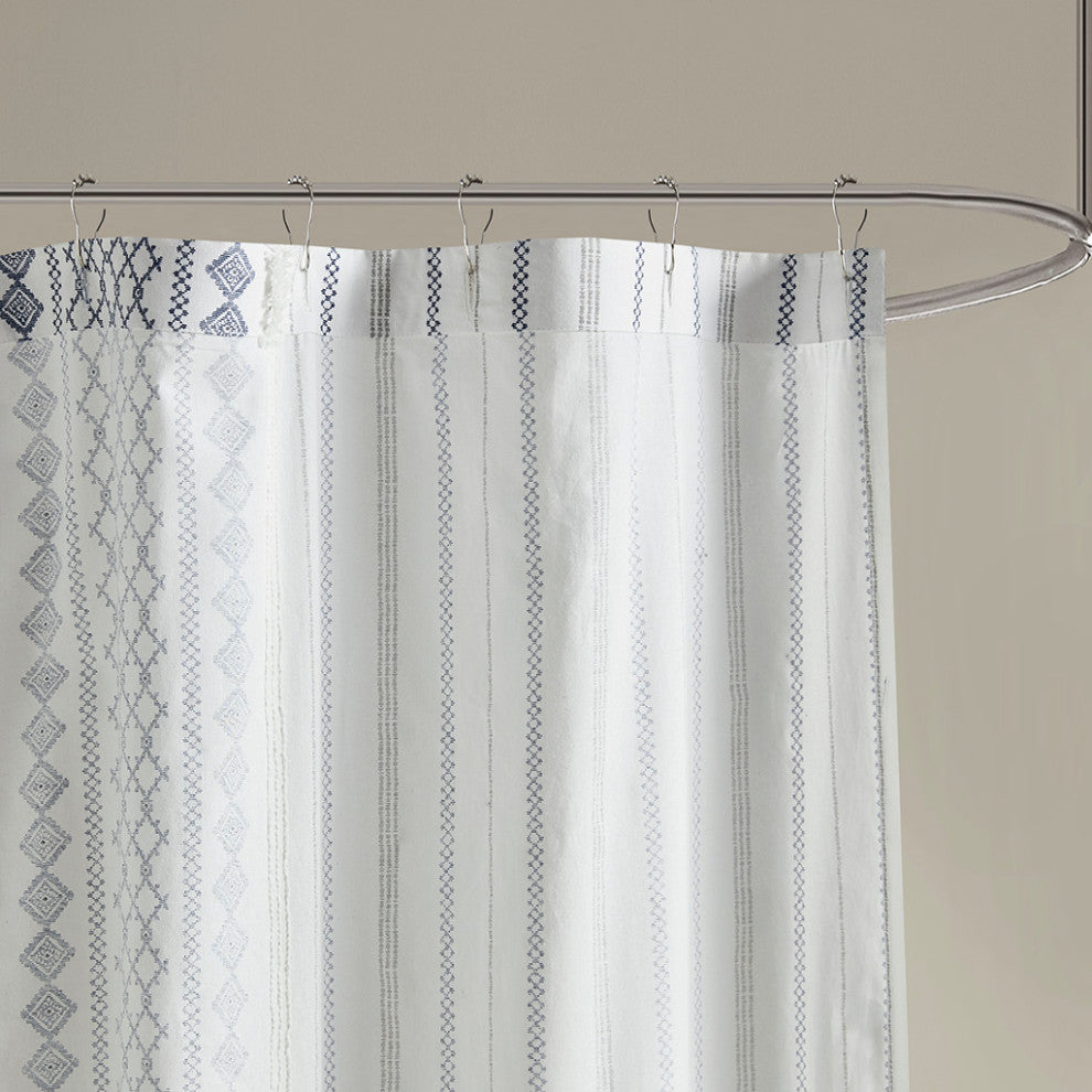 INK+IVY Imani Cotton Printed Shower Curtain With Chenille