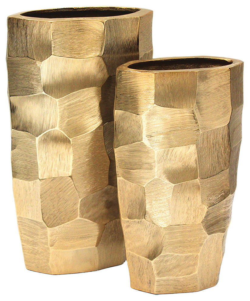 Pounded Metal Vase, Gold