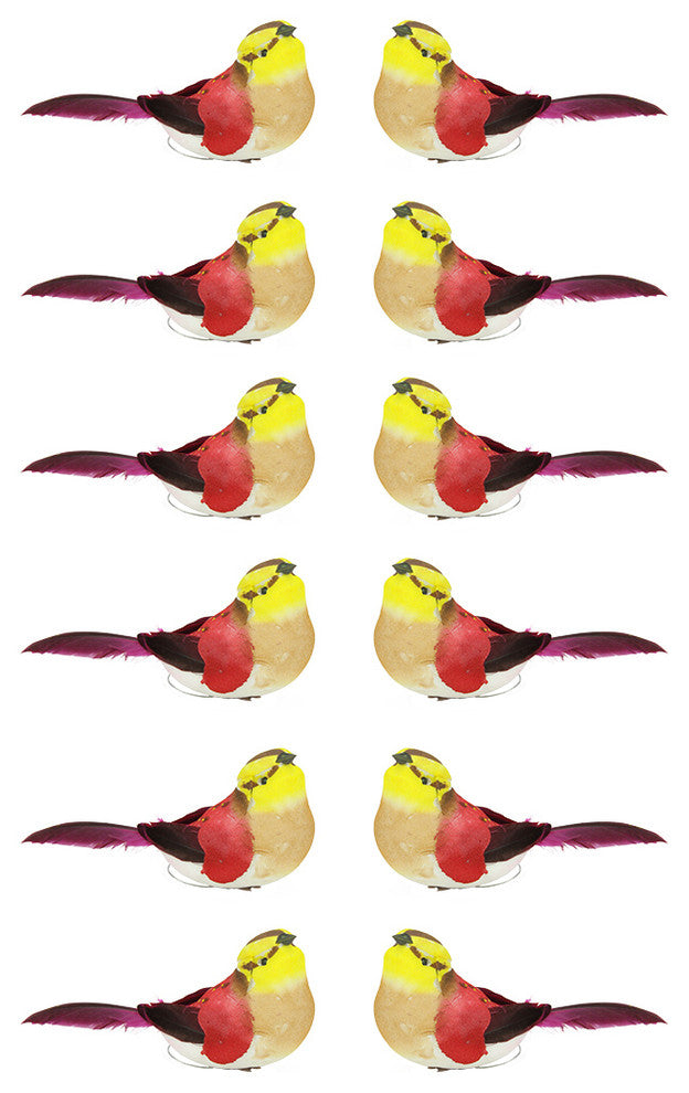 Delightful Spotted Bird Christmas Ornaments, Red and Yellow, Set of 12, 4.75"