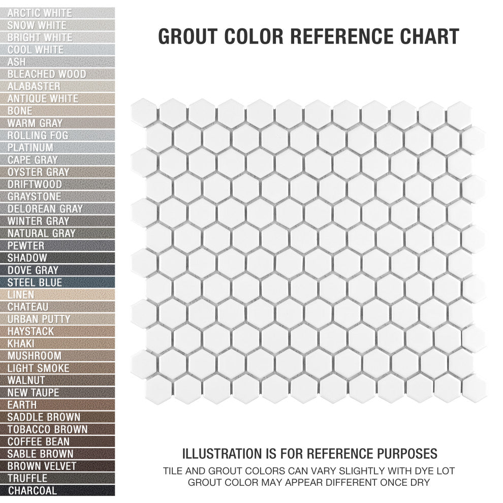 Metro 1" Hex Porcelain Mosaic Floor and Wall Tile, White