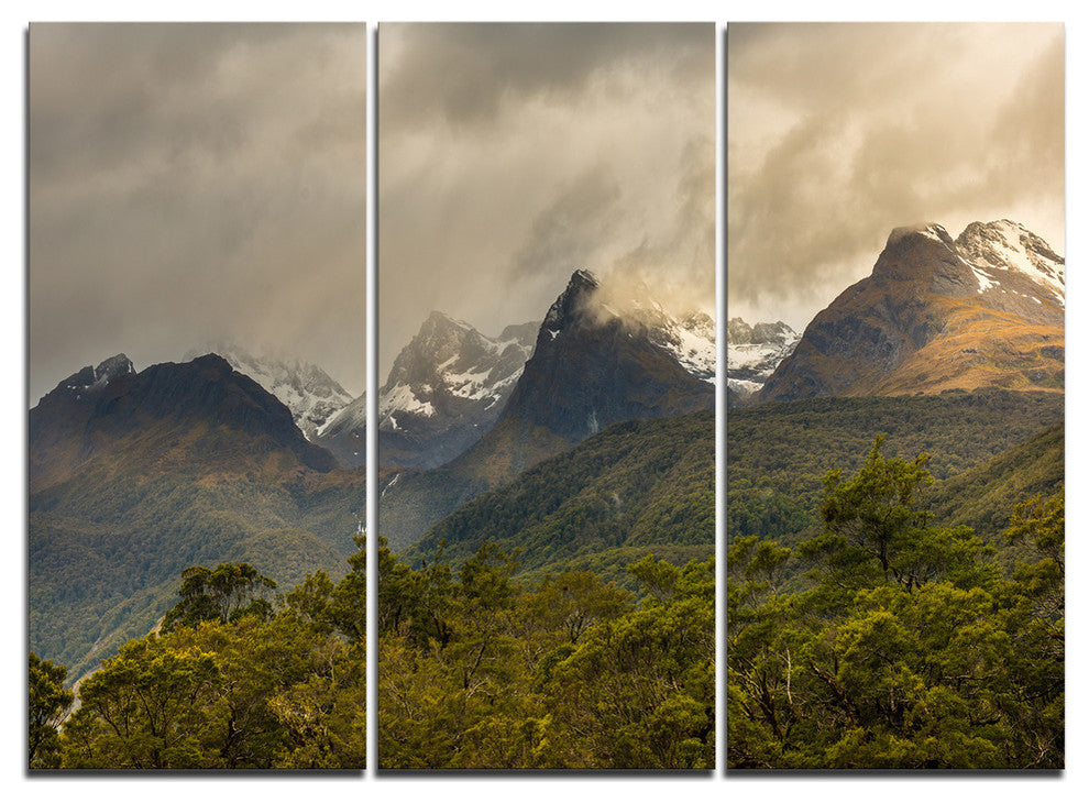 "Green Mountains Under Stormy Clouds" Metal Wall Art, 3 Panels, 36"x28"