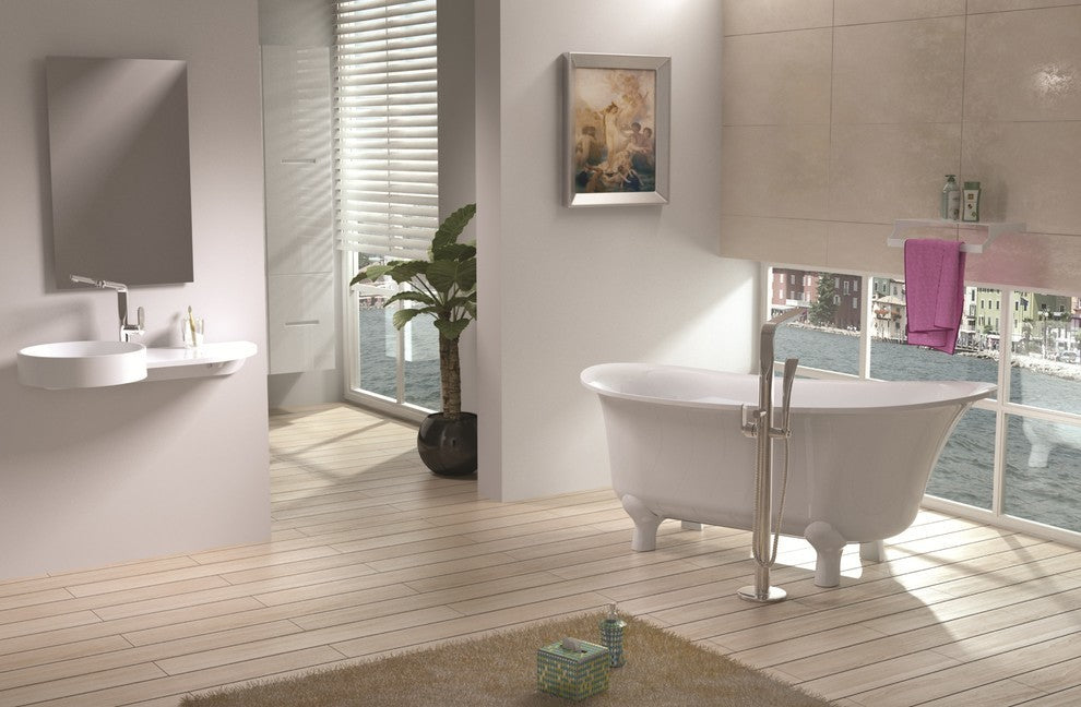 ADM Rounded Freestanding Bathtub, Glossy White, 63"