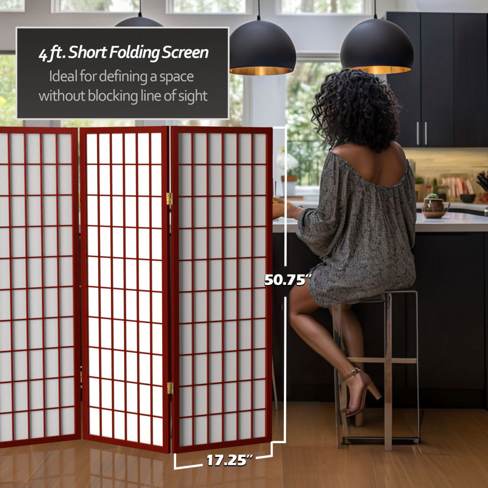4' Tall Window Pane Shoji Screen, Rosewood, 3 Panels