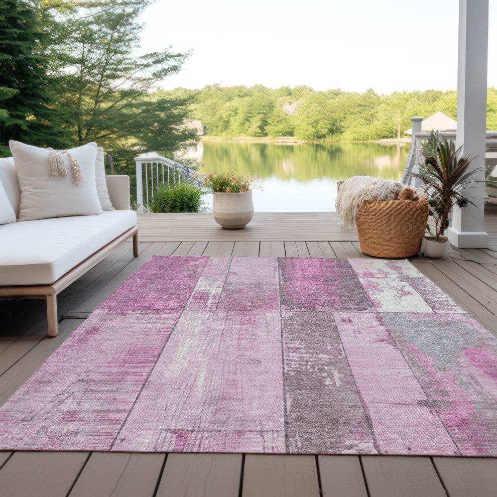 Machine Washable Indoor/Outdoor Chantille ACN1877 Pink 3' x 5' Rug