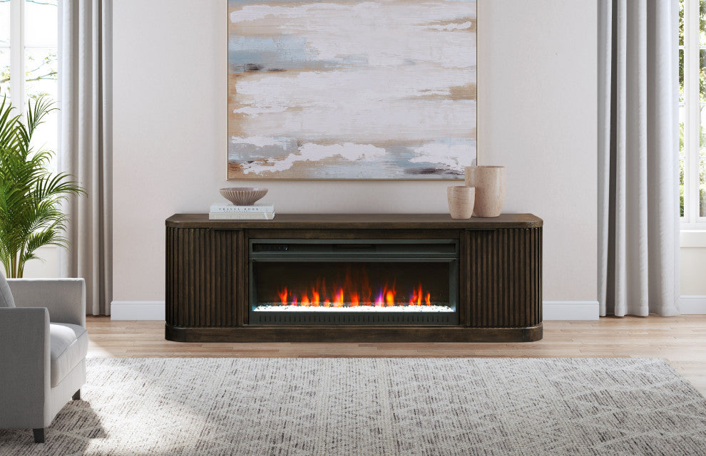 Contemporary 76" Fireplace Console, Dark Chocolate