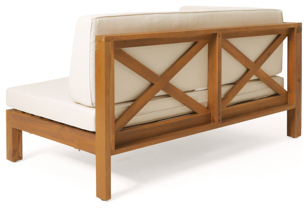 Isabella Outdoor 9 Seater Acacia Wood Sectional Sofa Set, Beige