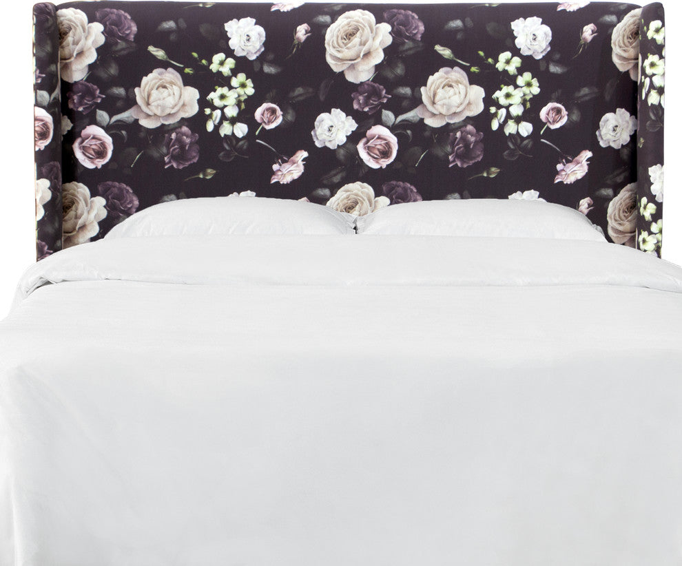 Maxwell California King Wingback Headboard, Soft Floral Burgundy