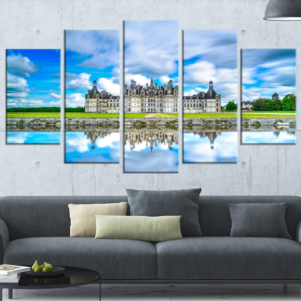 "Chateau De Chambord Castle in Blue" Landscape Wall Art Print, 5 Panels, 60"x32"