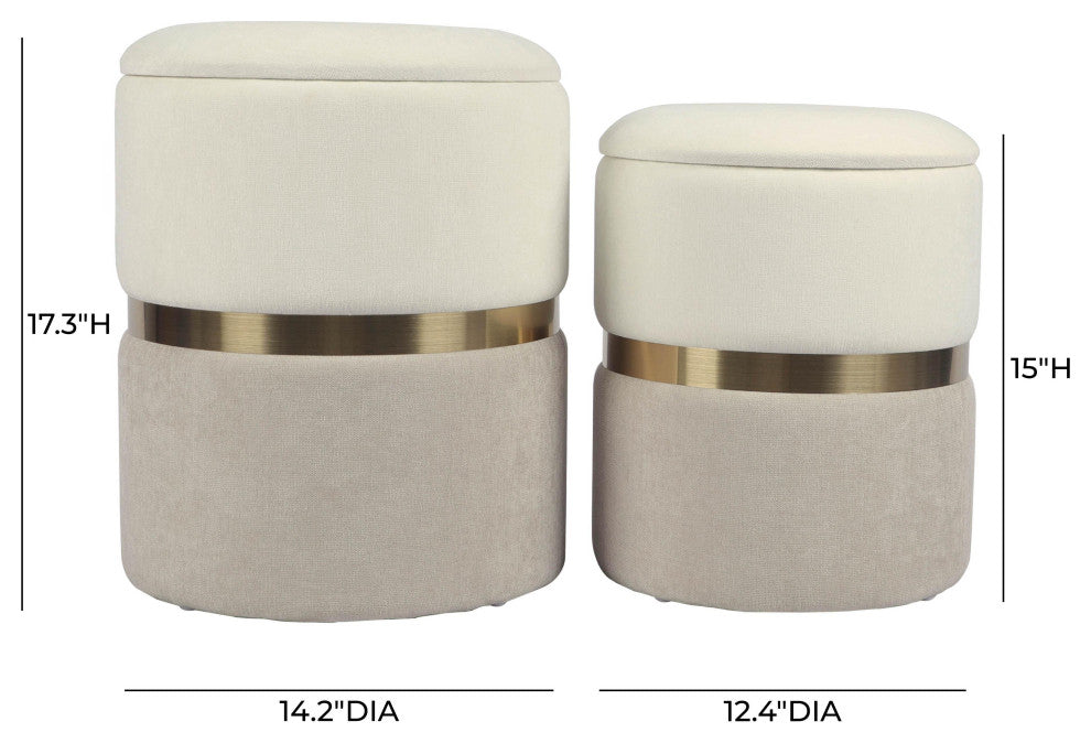 Gigi Cream and Tan Chenille Storage Ottoman, 2-Piece Set