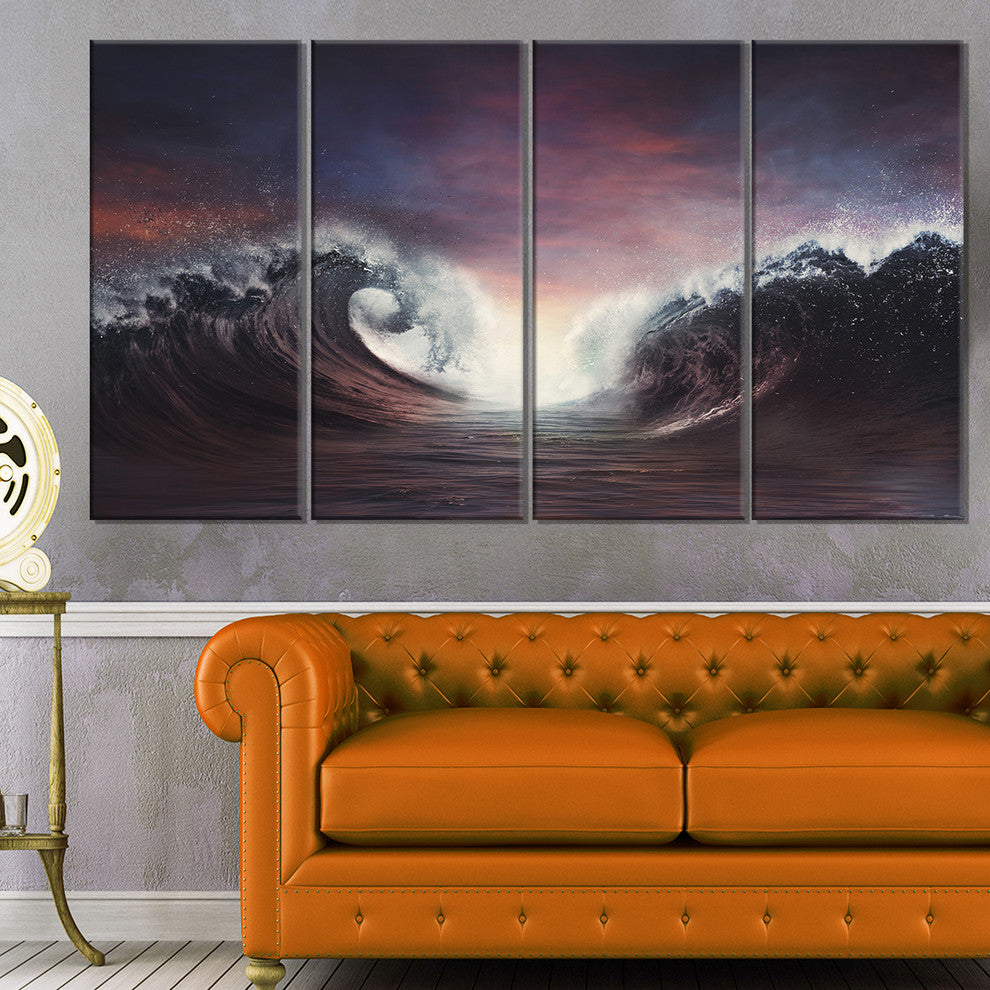 "Dark Parting Ocean With Colorful Clouds" Seashore Wall Art, 4 Panels, 48"x28"