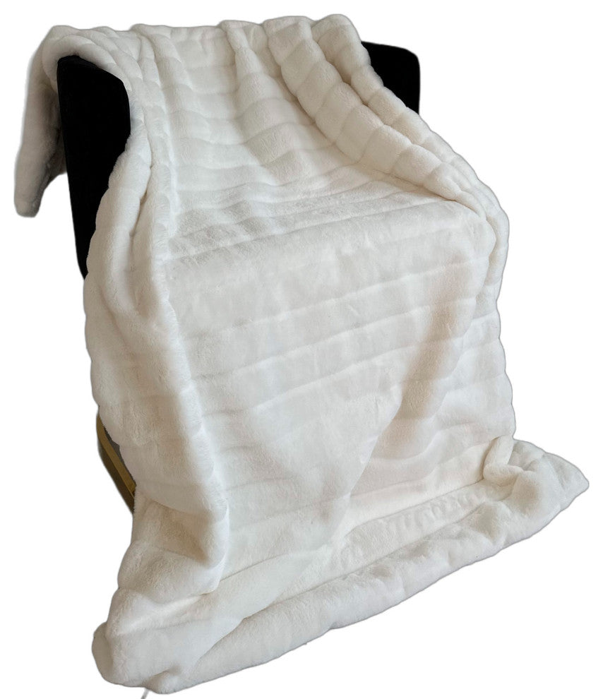Plutus Off White Soft Snow Faux Fur Throw Blanket, 80"L x 90"W Twin XL