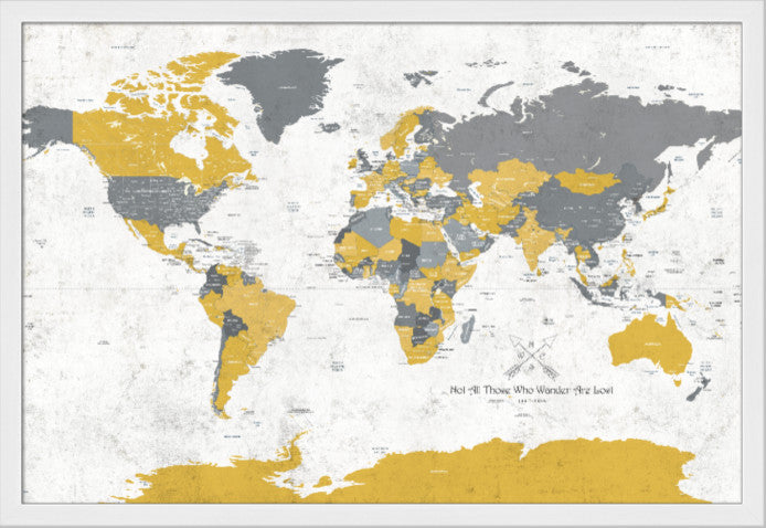 Push Pin Map, Framed, 24"x36", White Frame