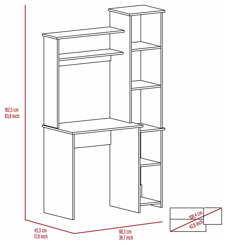 Nashville Writing Desk with 6 Open Shelves, Light Gray