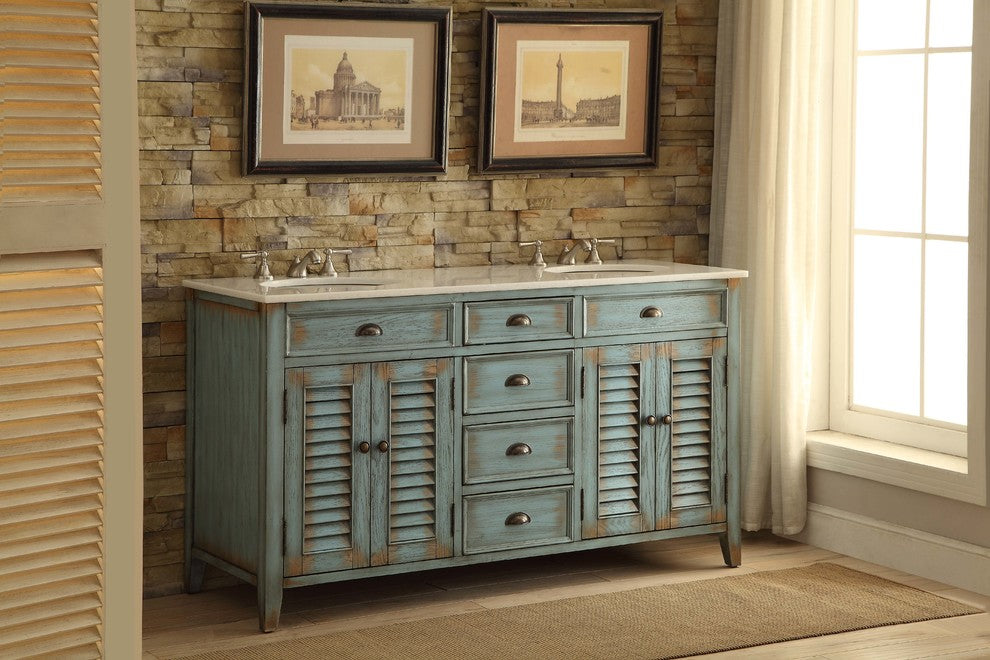 60" Abbeville Rustic Blue Double Sink Vanity