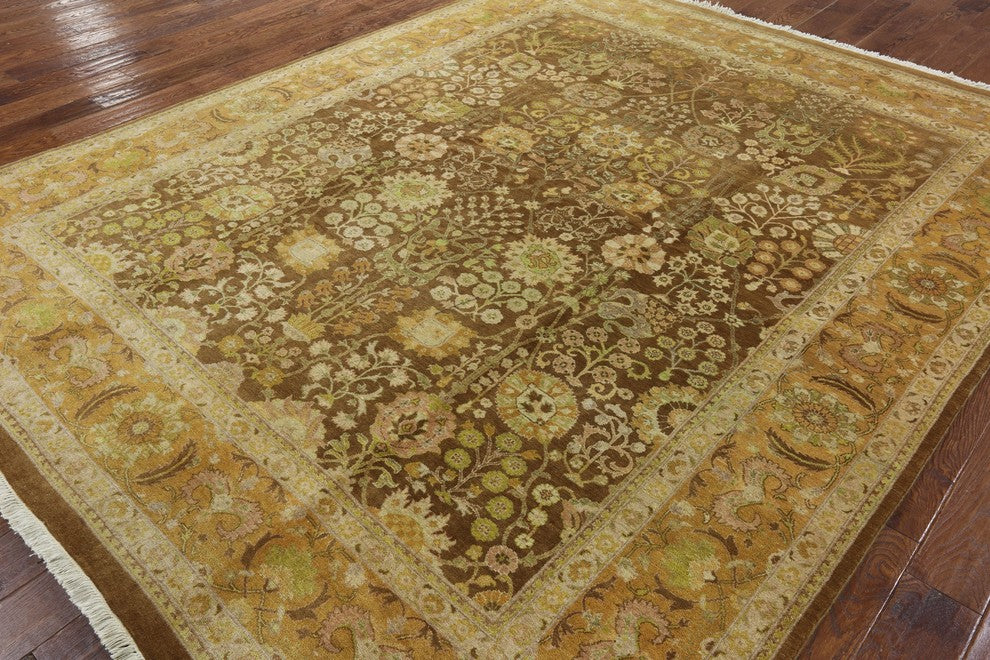 Oushak Peshawari Quality Brown Chobi Hand-Knotted Wool Rug, 8'x10'