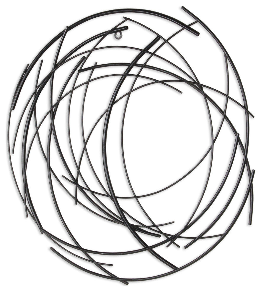 Denine Black Abstract Round Wall Art