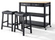 Natural Wood Top Kitchen Cart/Island in Black Finish With 24" Upholstered Saddl