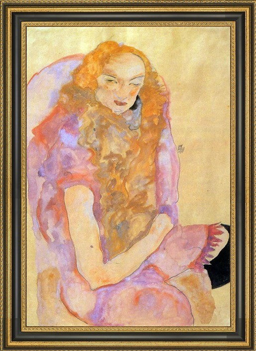 Egon Schiele Woman with Long Hair - 18" x 27" Framed Premium Canvas Print