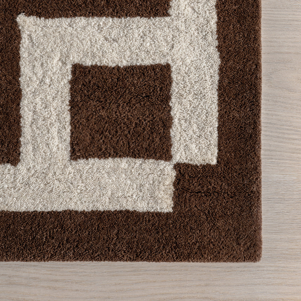 Grace Bordered Wool Area Rug, Brown 3' x 5'