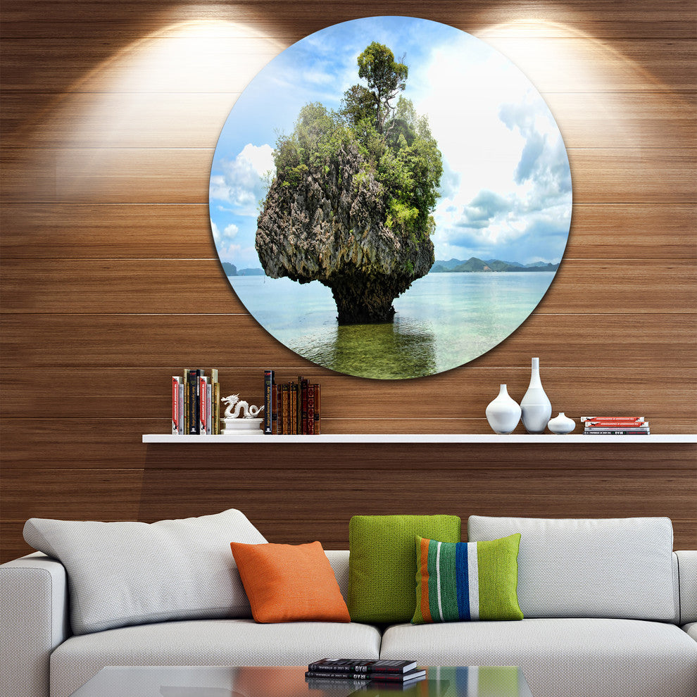 Tree Island In Summer, Landscape Photography Round Metal Wall Art, 36"