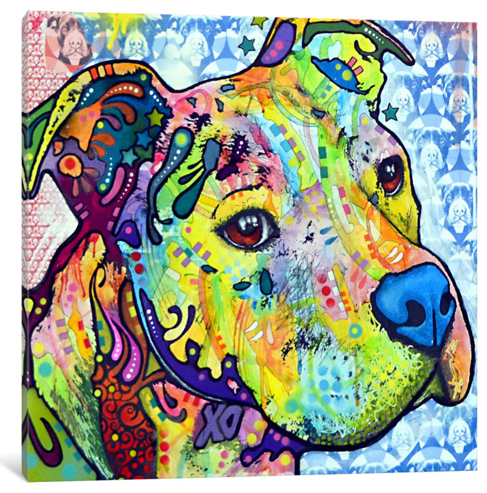 "Thoughtful Pit Bull This Years I" by Dean Russo, 12x12x1.5"
