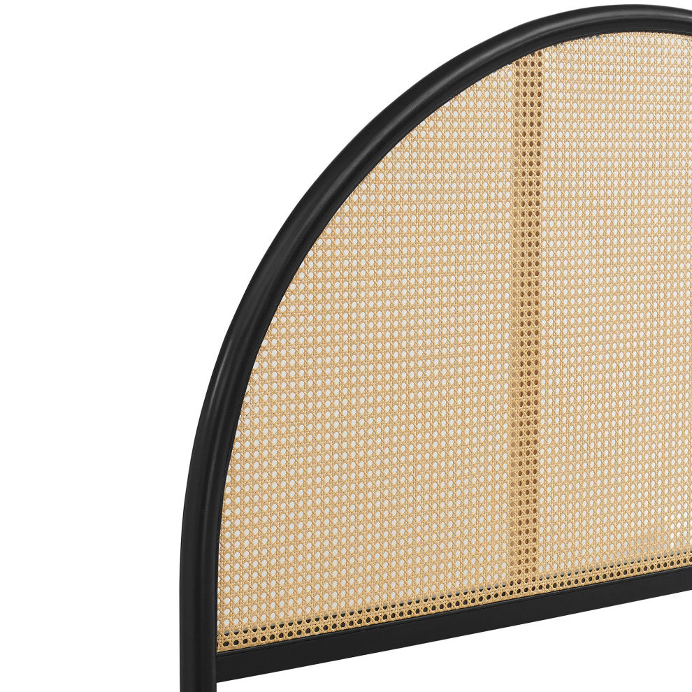 Odette Queen Arched Rattan Cane Platform Bed, Black