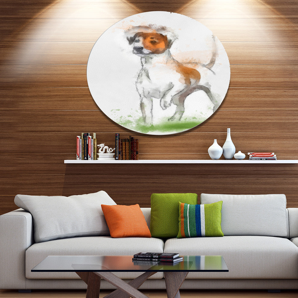 Funny Dog Walking On Grass, Animal Large Disc Metal Wall Art, 23"