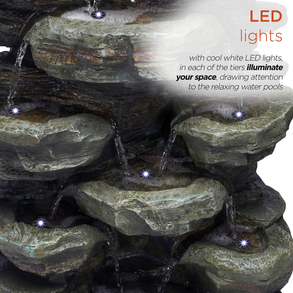 39" Tall Outdoor Multi-Tier Rock Water Fountain with LED Lights
