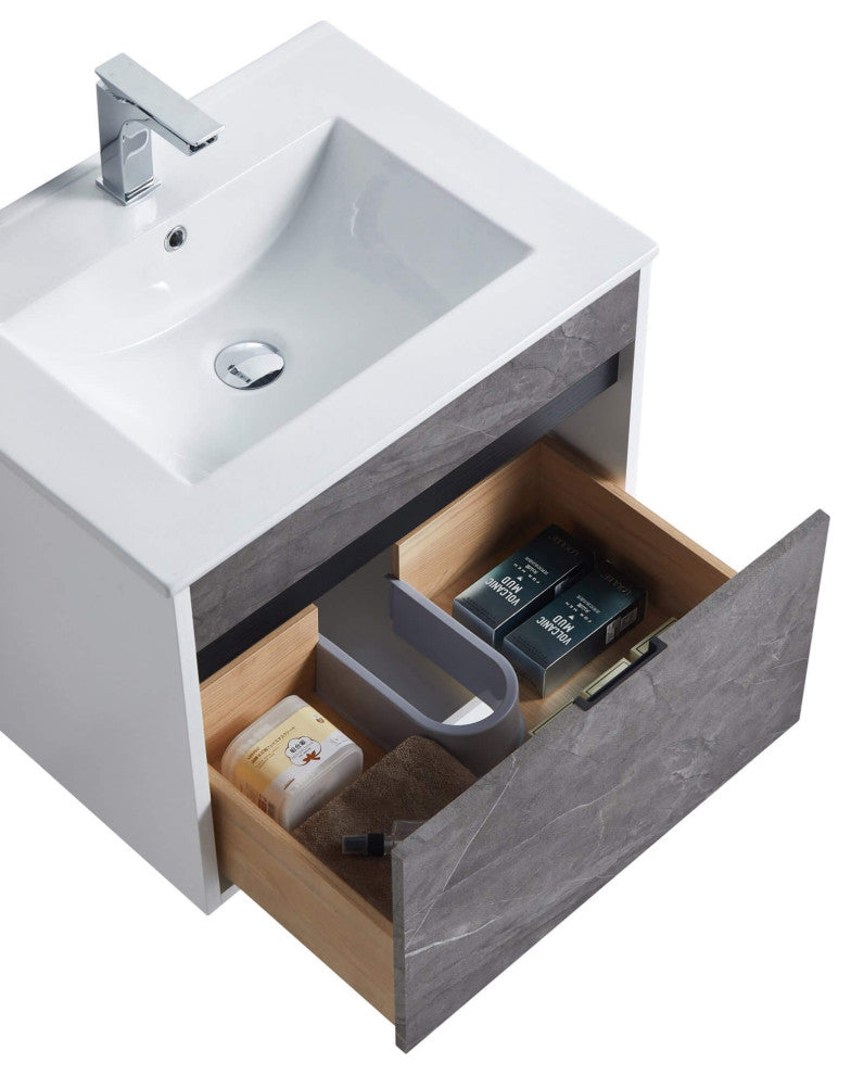 Alpine Wall Mount Bathroom Vanity and Sink, Slate Gray Marble, 24"