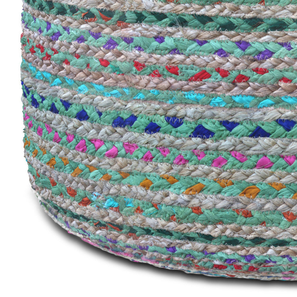 Margo Round Pouf, Braided Jute, Green