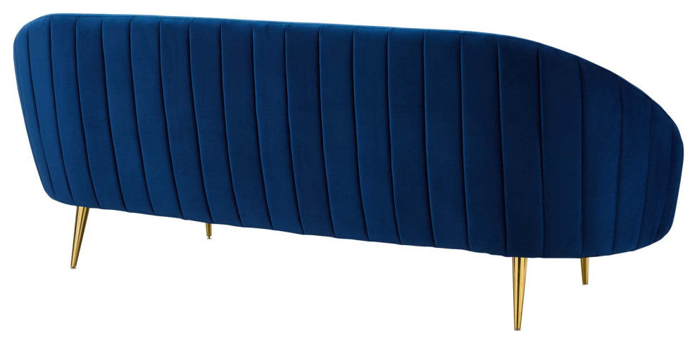 Sublime Vertical Curve Back Performance Velvet Sofa Navy