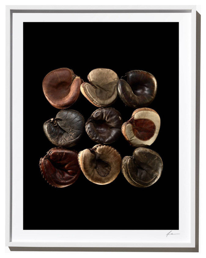 Vintage Catcher's Mitts, Photograph,  White Frame, 27''x35''