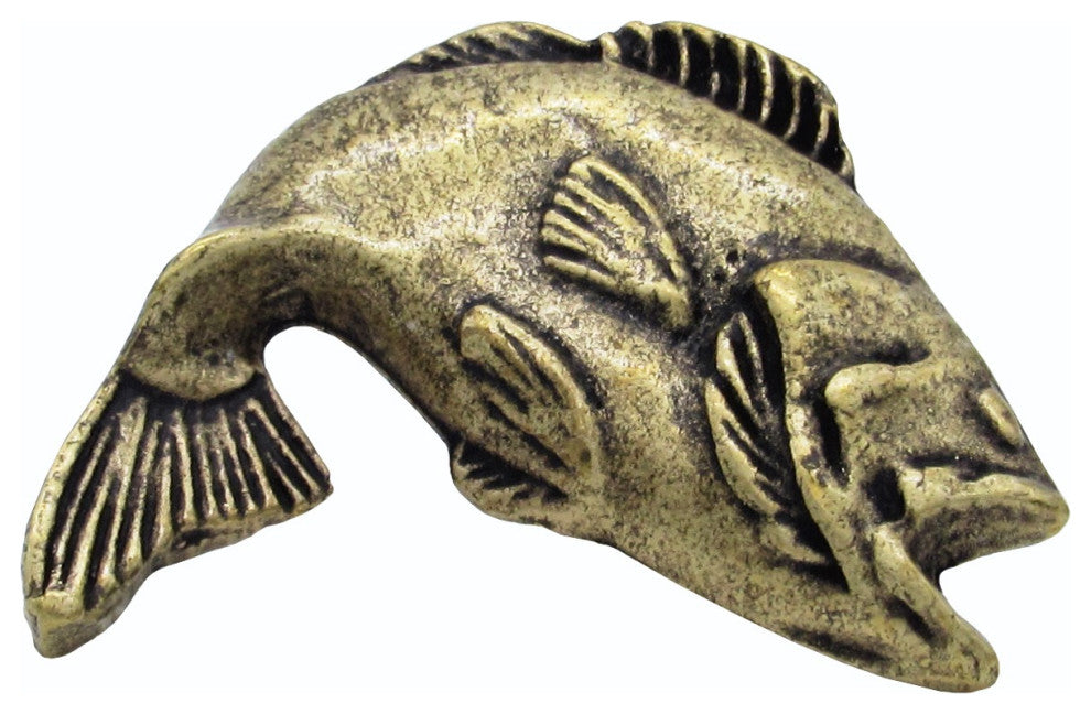 Big Bass 2 Cabinet Knob, Antique Brass