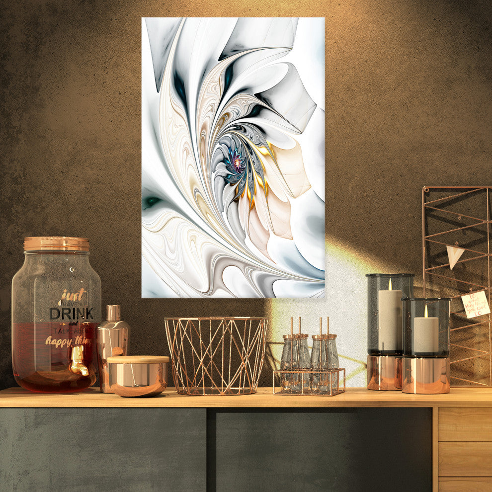 Designart - White Stained Glass Floral Art - Floral Wall Art Canvas, 16"x32"