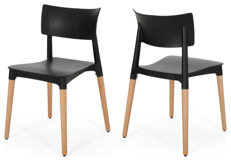 Isabel Dining Chair With Beech Wood Legs, Set of 2, Black, Natural