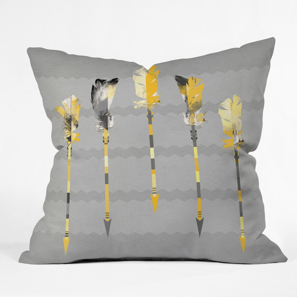 Deny Designs Iveta Abolina Gray Yellow Feathers Outdoor Throw Pillow