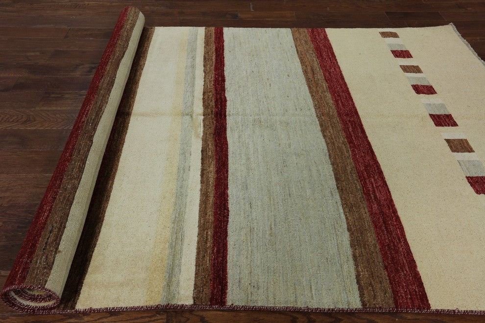Modern Multicolor Gabbeh Hand-Knotted Wool Rug, 6'x9'