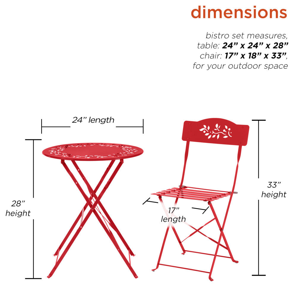 Metal 3-Piece Bistro Set, Red