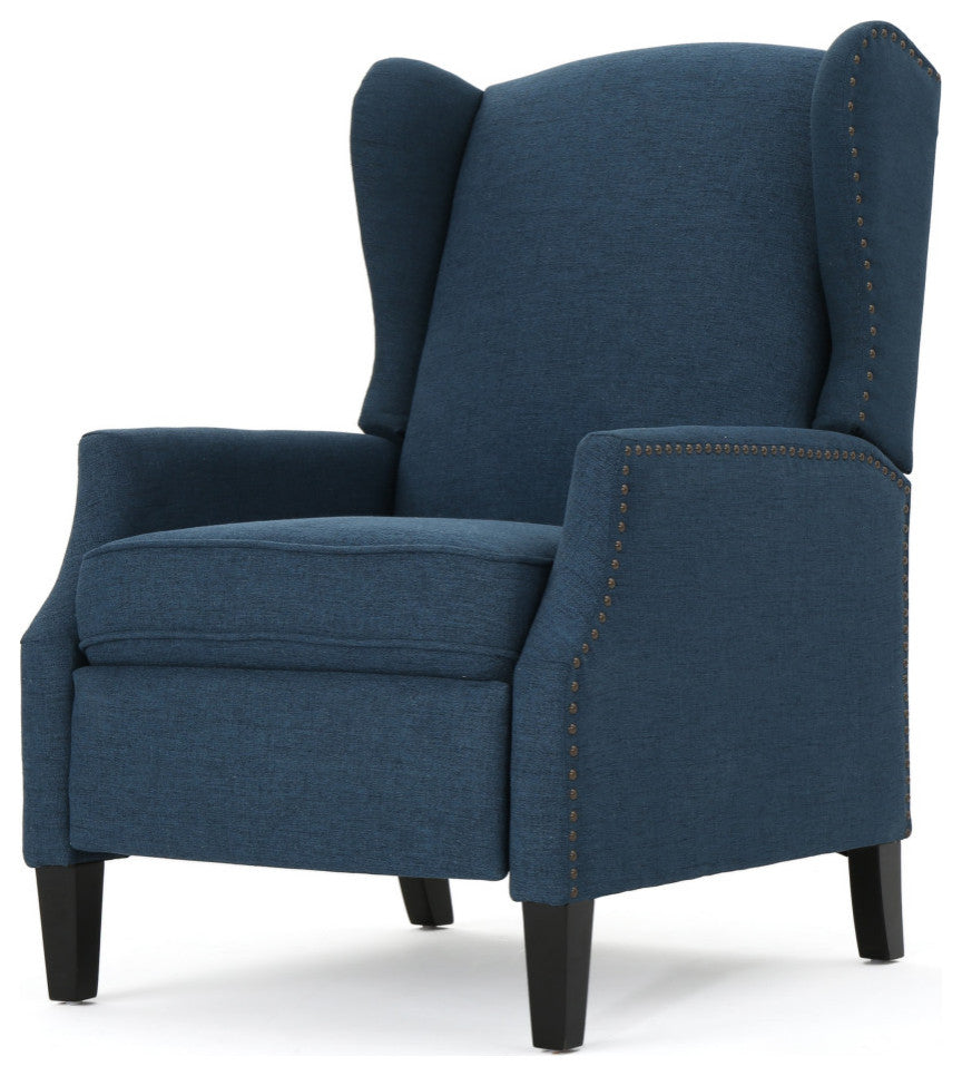GDF Studio Corbin Fabric Recliner, Set of 2, Navy Blue and Dark Brown