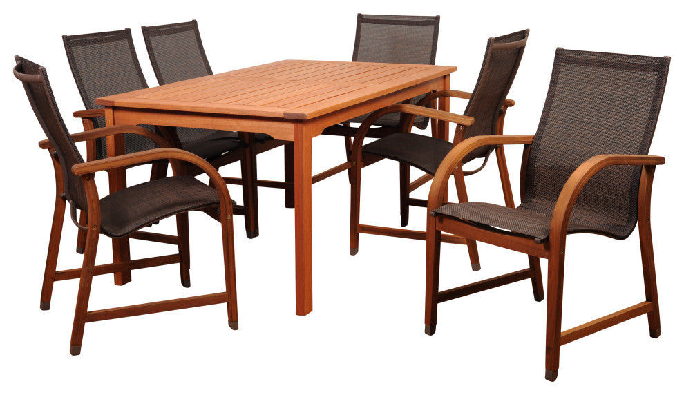 Amazonia Bahamas 7-Piece Rectangular Dining Set | Eucalyptus Wood