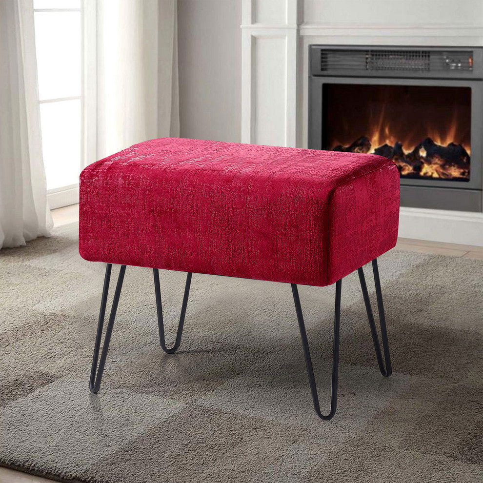 Textured Velvet Ottoman, Tango Red
