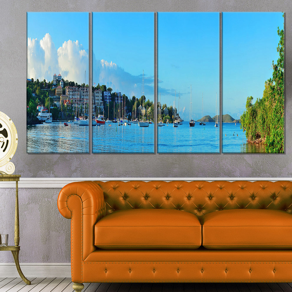 "St John Bay Panoramic View" Seashore Canvas Art, 4 Panels, 48"x28"
