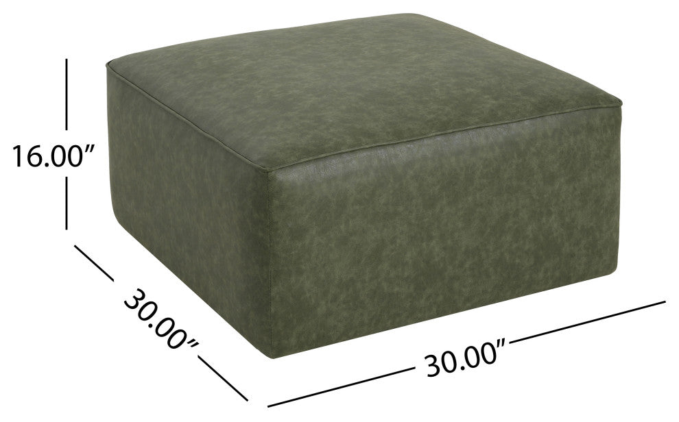 GDF Studio Modern Square Accent Ottoman, Wood Frame, Faux Leather/Green