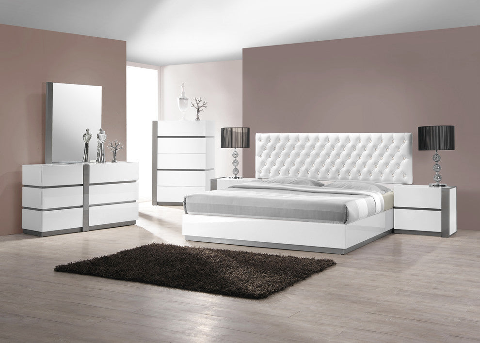 Seville White Tufted Platform Bed, Eastern King